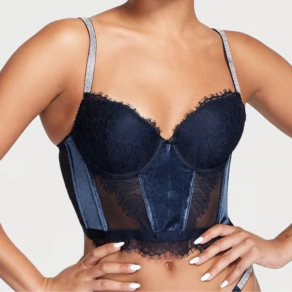 VICTORIA'S SECRET Dream Angels Lace & Velvet Corset Bra Top. 34C - Picture 8 of 9
